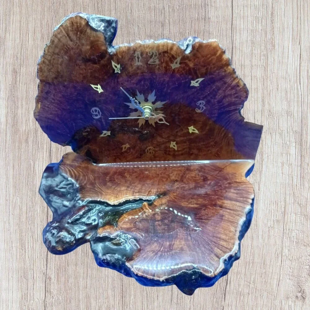 Quartz Unique Handcrafted Burl Wood Slab Rustic Table Clock With Intricate Desig